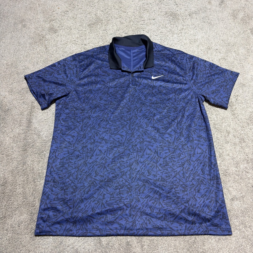 Nike Dri-FIT Men Blue Abstract Geometric Print Golf Polo Shirt XL NEW